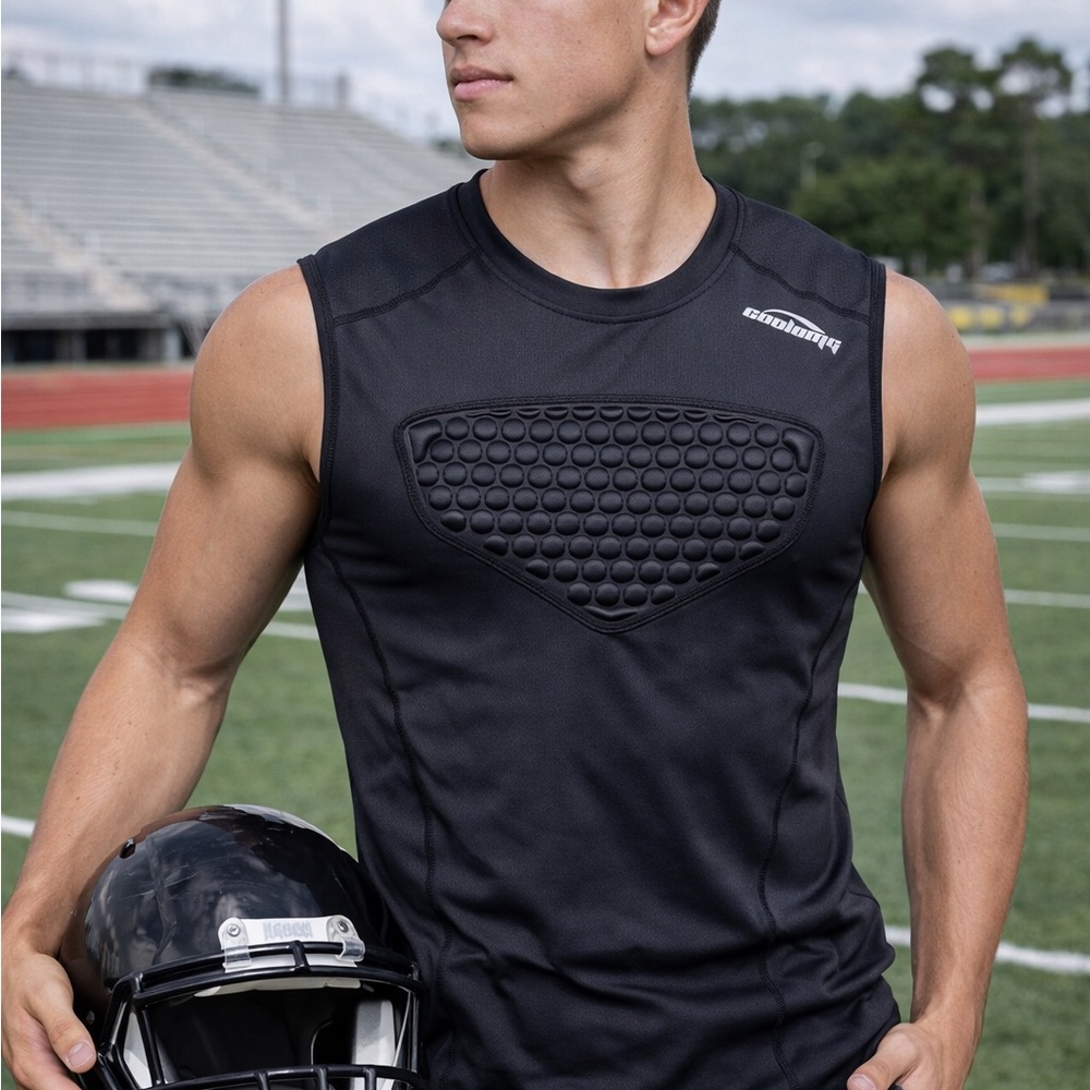 COOLOMG Padded Compression Tank Top Black Athletic Football Training Vest Size L